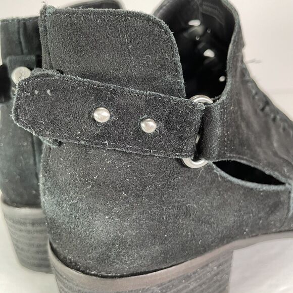 Sam Edelman Pierson Ankle Bootie Size 8.5 Black Suede Woven Cutout Studded Strap - Picture 5 of 12